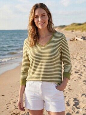 Jones New York Olive Green & White Striped Long Sleeve Top